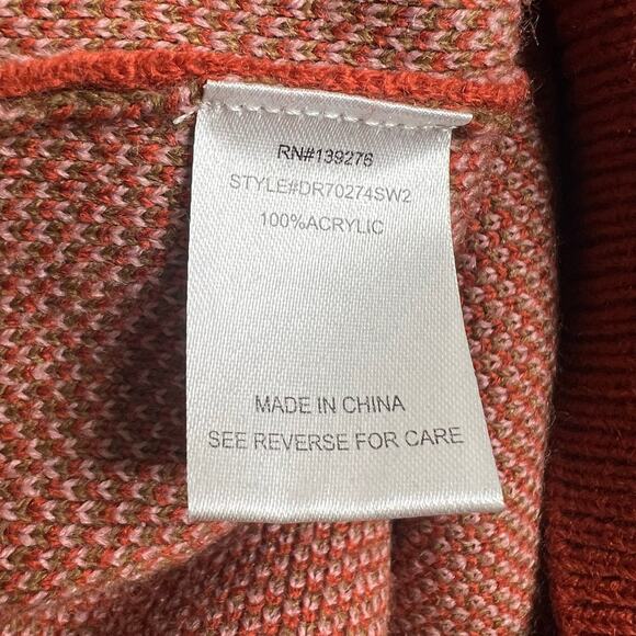 DR2 Floral Knit Crew Neck Sweater Lightweight Pullover Long Sleeve Orange Size L - Picture 7 of 8